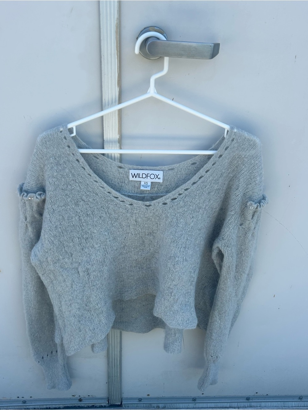 Wildfox Soft Light Gray V-Neck Knit Sweater